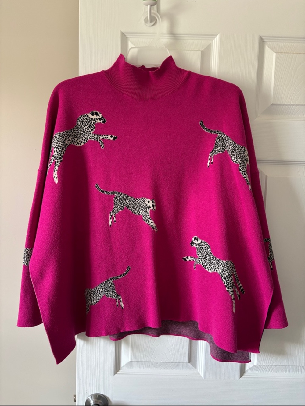 entro Hot Pink Leopard Motif Poncho Sweater